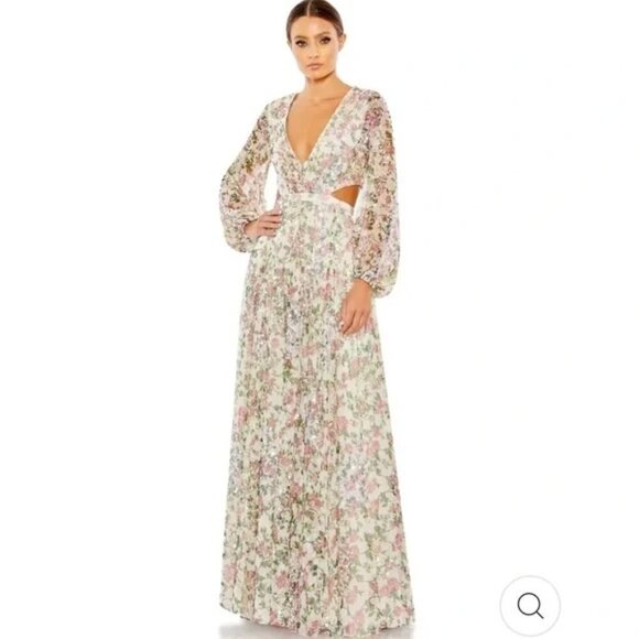 NWT Mac Duggal Sequined Floral Print Cut Out Lace Up Gown Size 6 - Picture 4 of 17